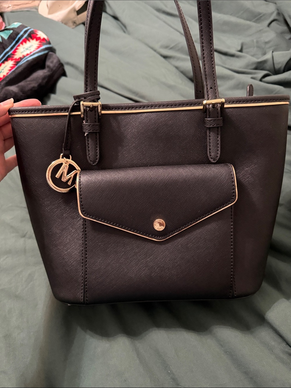 Michael Kors Black Saffiano Tote with Gold Hardware